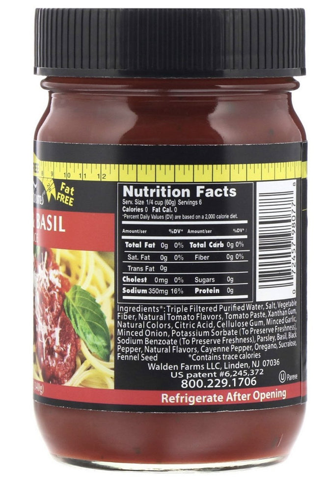 Walden Farms, Pasta Sauce, Tomato & Basil 340 g - Mom it KeTo Go